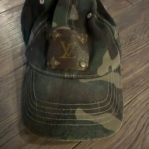 Camo Ponytail Baseball Cap w/ Upcycled LV Patch
